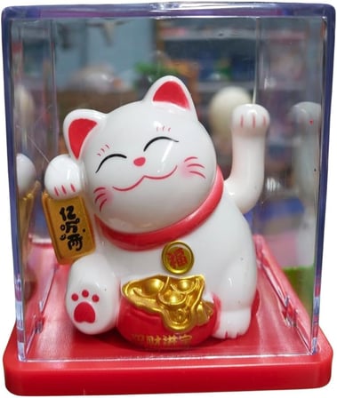 Maneki Neko El Sallayan Mini Şans Kedisi Beyaz Solar Güneş Enerjili 5x5cm Y5BYZ05