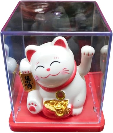 Maneki Neko El Sallayan Mini Şans Kedisi Beyaz Solar Güneş Enerjili 5x5cm Y5BYZ05