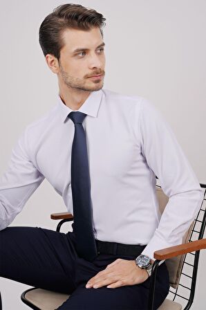 Gömlek Kravat Seti ( sunda Lacivert Düz Kravat & Beyaz Saten Slimfit Gömlek)