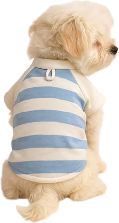 %100 Pamuk Kedi ve Köpek Kıyafeti Mavi Beyaz Çizgili Basic T Shirt XL