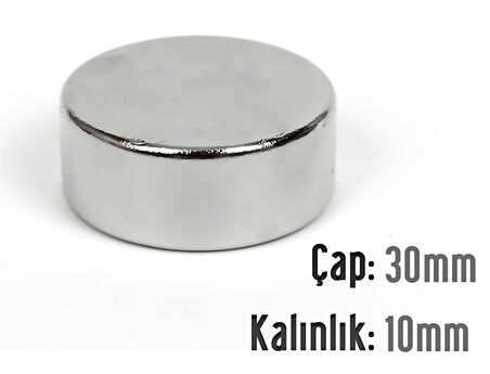 Neodyum Mıknatıs Silindir Çap 30mm , Kalınlık 10mm   ( 1 Adet)