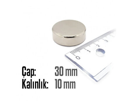 Neodyum Mıknatıs Silindir Çap 30mm , Kalınlık 10mm   ( 1 Adet)