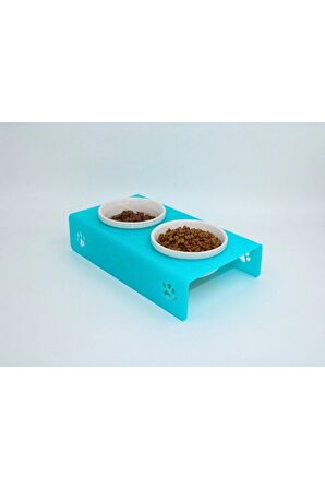 Petmagic Akrilik, Pleksi Kedi, Köpek Beyaz Seramik Ikili Mama Ve Su Kabı-mor