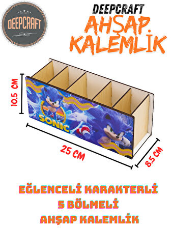 DeepCraft Ahşap Çocuklar İçin Masa Üstü Kare Kalemlik & Organizer-Sonic