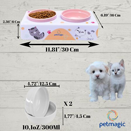 Petmagic Akrilik Pleksi Evcil Hayvan Renkli Seramik Kaseli Kedi ve Köpek Mama Su Kabı-Beyaz Kediler