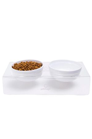 PetMagic Akrilik Beyaz Seramik Kaseli Kedi Mama Su Kabı-Spectrum Yavru Kedi Malt Hediyeli!