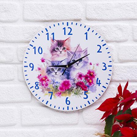 DeepCraft Dekoratif Ahşap Duvar Saati Salon,Ofis,Büro,Ev Şık Tasarım- Kediler