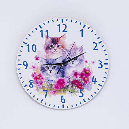 DeepCraft Dekoratif Ahşap Duvar Saati Salon,Ofis,Büro,Ev Şık Tasarım- Kediler