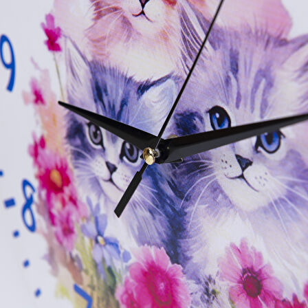 DeepCraft Dekoratif Ahşap Duvar Saati Salon,Ofis,Büro,Ev Şık Tasarım- Kediler