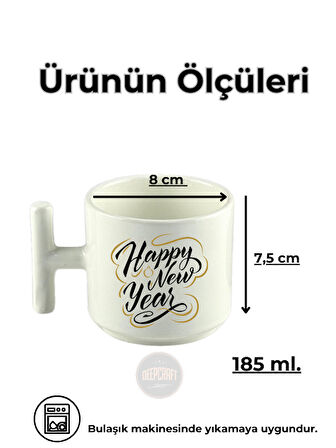 DeepCraft Best Quality 'Happy New Year' T Kulplu Kupa Yılbaşı,Sevgililer Günü, Hediyelik Kupa 185ML