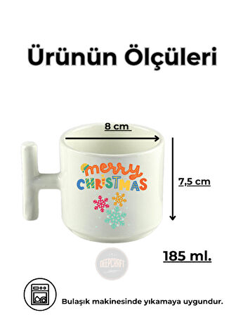 DeepCraft Best Quality 'Merry Christmas' T Kulplu Kupa Yılbaşı,Sevgililer Günü, Hediyelik Kupa 185ML