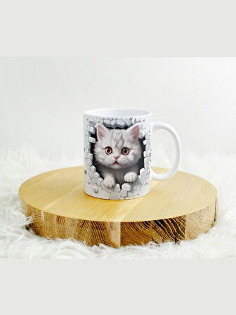 DeepCraft Eğlenceli Kedi Kupa Yılbaşı,Sevgililer Günü, Hediyelik Kupa 300ML 