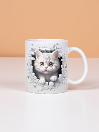 DeepCraft Eğlenceli Kedi Kupa Yılbaşı,Sevgililer Günü, Hediyelik Kupa 300ML 