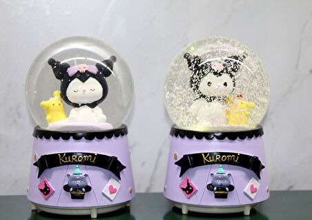 Kuromi İçi Dönmeli Püskürtmeli Işıklı Müzikli Kar Küresi Büyük Boy Model 2