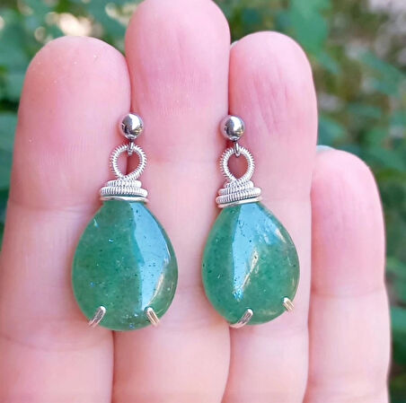 2417 Aventurin gümüş kaplamalı el yapımı küpe