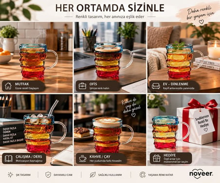 Kitap Figürlü Cam Kupa Bardak Latte, Filtre Kahve, Çay ve Meşrubat