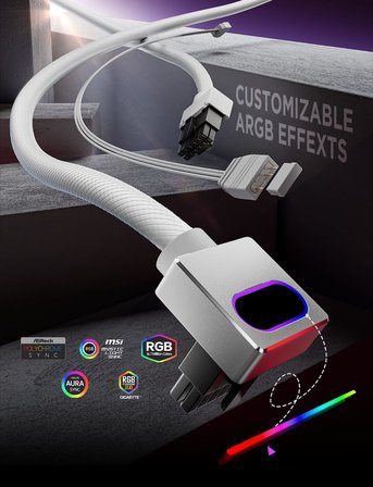 Hydrus 12+4-Pin (16 Pin) 12VHPWR GPU Modüler Kablo (Tip B) – NVIDIA Grafik Kartları RTX 40/5070/5080 Serisi için Doğrudan Bağlantı Kablosu – Uzatma Kablosu Yok. Hidrus-16PIN-WHITE-B