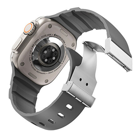 Apple Uyumlu Watch Seri 10-11 (46mm) Kordon 2/3/4/5/6/se/7/8/9 (44-45-49mm) KD-145 Metal Tokalı Silikon Kordon