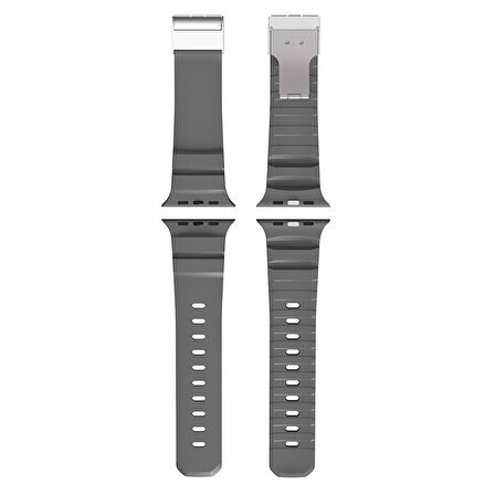 Apple Uyumlu Watch Seri 10-11 (46mm) Kordon 2/3/4/5/6/se/7/8/9 (44-45-49mm) KD-145 Metal Tokalı Silikon Kordon