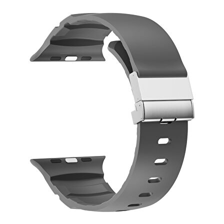 Apple Uyumlu Watch Seri 10-11 (46mm) Kordon 2/3/4/5/6/se/7/8/9 (44-45-49mm) KD-145 Metal Tokalı Silikon Kordon
