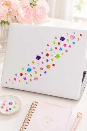 Taş Sticker Karışık Renkli Kalpli Yapışkanlı Saç, Yüz, Vücut, Tırnak Ve Pasta Süs Taşı Yılbaşı Işıltılı