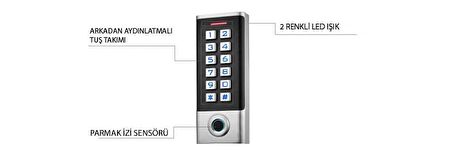 SARKEY SR-211 EM Stand Alone, İç Ortam, Metal Kasa, Kart-Şifre-Parmak İzi Özellikli Biyometrik Cihaz (125 Khz)