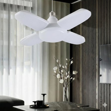 30 Watt 4 Kollu Pervane Led Ampul, Katlanabilir Fan Tipi Tavan Lambası, 6500K Beyaz Işık, 3250 Lümen, E27 Duy Uyumlu, Enerji Tasarruflu Atölye ve Oda Aydınlatması