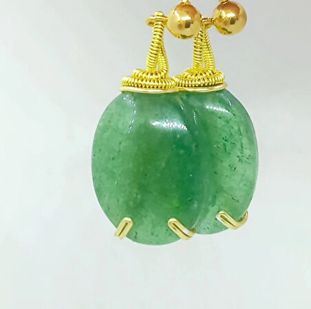 2418 Aventurin altın kaplamalı el yapımı küpe