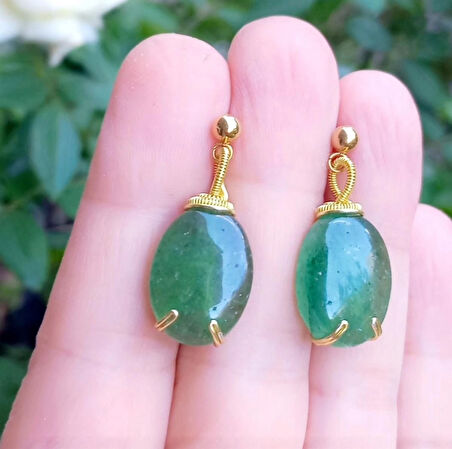 2418 Aventurin altın kaplamalı el yapımı küpe