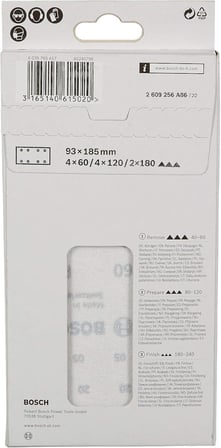 Titreşimli Zımpara Kağıdı 10'lu Set, 93, 185 mm 60/120/180 Kum 8 Delik, Gri