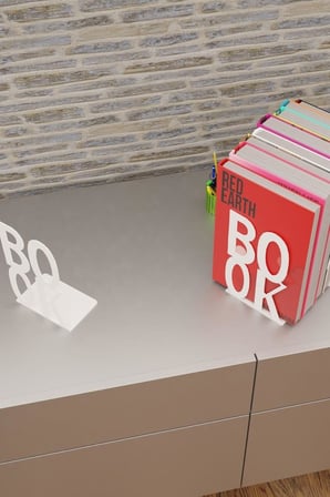 Dekoratif Beyaz Book Yazı Tasarımlı Kitap Tutucu Desteği Metal Kitap Tutucu (İkili Set) MK3B
