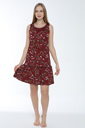 Desenli Eteği Büzgülü Askılı Pamuklu Elbise