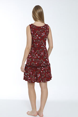 Desenli Eteği Büzgülü Askılı Pamuklu Elbise