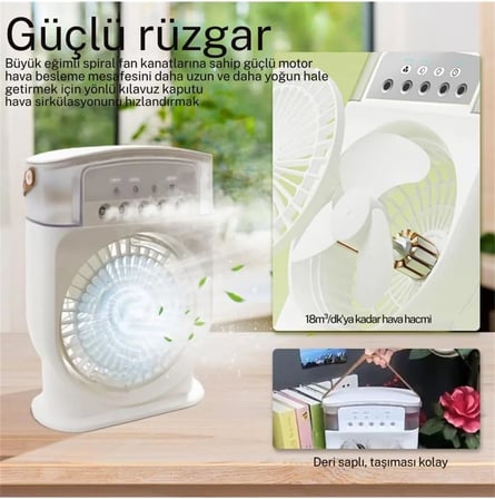 Şarjlı 600 ml Su Hazneli Taşınabilir Masaüstü Vanilatör Güçlü Fan ve 2000 mAh Pil Beyaz