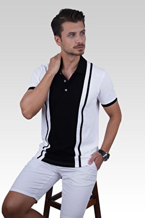Beyaz Siyah Çift Renkli Polo Tişört