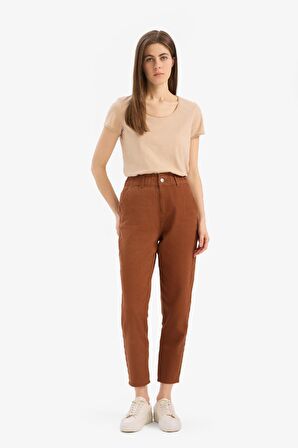 Paperbag Gabardin Kumaş Pantolon Standart Paça Cepli