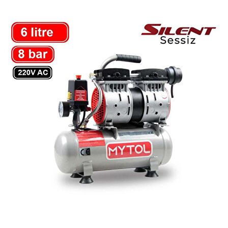 MyTOL EWS06 Sessiz Yağsız Hava Kompresörü 6 Litre 8 Bar (0.75Hp)