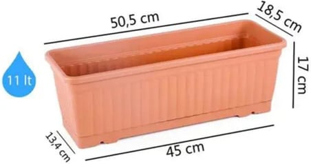Kemer Balkon Saksısı, Dikdörtgen Plastik Saksı, Kahverengi, Geniş Hazneli, Çiçeklik (50 cm-9,5 L)