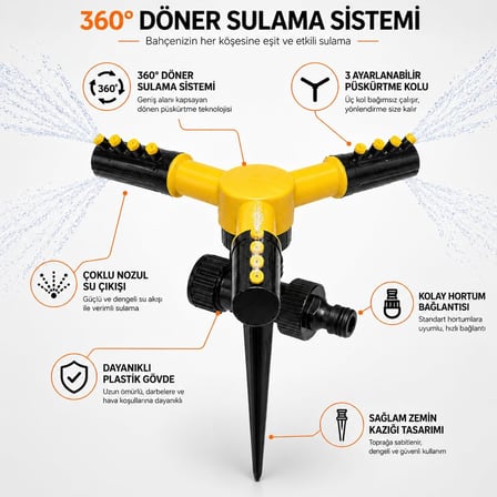 Bahçe Fıskiyesi 1/2 Hortum Uyumlu – Toprağa Batırılabilir veya Standlı Otomatik Su Fıskiyesi, Çim Sulama,360° Döner Sprink Sulama Sistemi Ev Tipi (ASORTİ RENK) (3 Başlıklı Kazık Model)