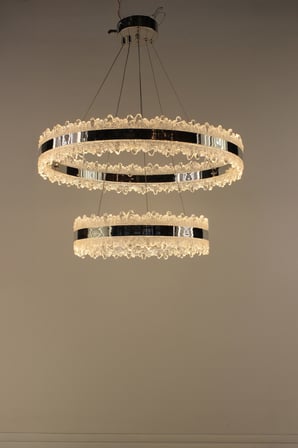 Lüks Krom 2li Kristal Buz Sarkıtı Tasarım Modern Halka Serisi Led Avize
