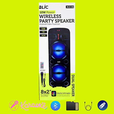 BLS-06 10W Led Işıklı, Mikrofonlu 8''X2 Party Speaker Hoparlör