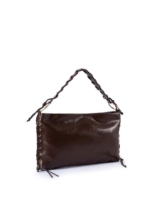 Bondy Suni Deri Örgü Detaylı Kırışık Kadın Omuz Çantası