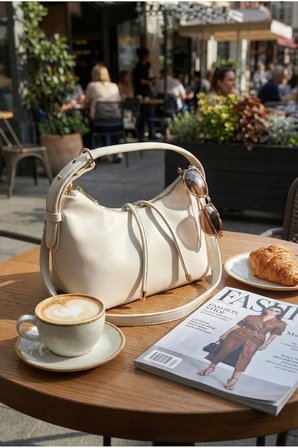 Glondy Zanega Kadın Omuz Çantası Suni Deri Beyaz Günlük Kullanım 28 cm