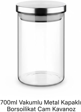 1 Adet 700ml Vakumlu Metal Kapaklı Borosilikat Cam Kavanoz (8.5cm*15cm)