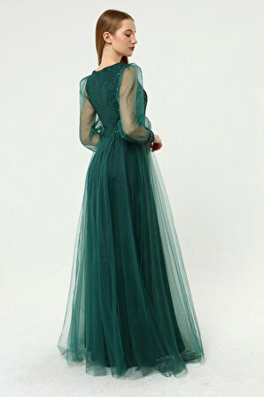 Kadın Abiye Ve Mezuniyet Elbiseleri Payet Detaylı V Yaka Tül Abiye Elbise