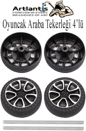 Oyuncak Araba Tekerleği Seti 4 lü 1 Paket Plastik Tekerlek Deney İçin 2 Adet Metal Şaft Proje Deney Seti