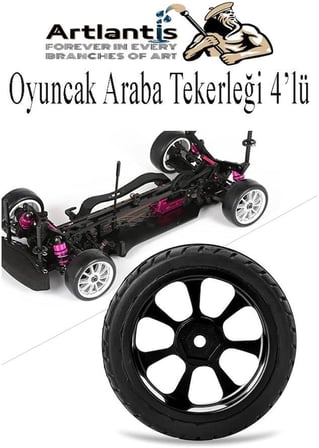Oyuncak Araba Tekerleği Seti 4 lü 1 Paket Plastik Tekerlek Deney İçin 2 Adet Metal Şaft Proje Deney Seti