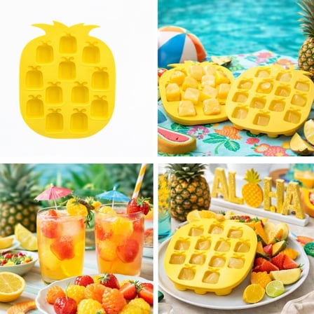 Ananas Şekilli Silikon Buz Kalıbı, Sarı, 12 Bölmeli, Tropikal Tema, Kokteyl ve İçecekler için