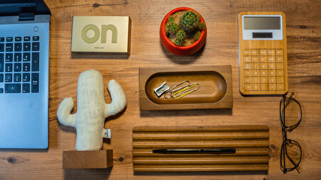 Kayigo Woody Açık Kahverengi Üçlü Ofis Seti - Krem Kaktüs