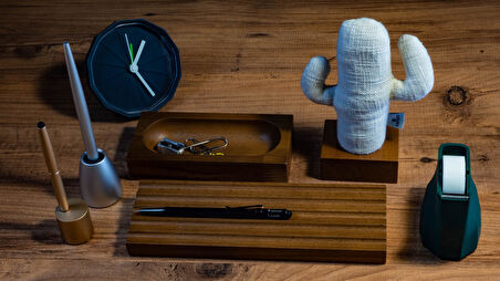 Kayigo Woody Açık Kahverengi Üçlü Ofis Seti - Krem Kaktüs